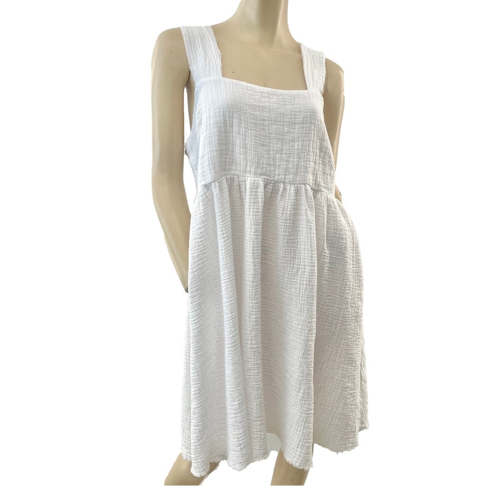 Natural Life-  White Gauze Textured Midi Sundress- L
